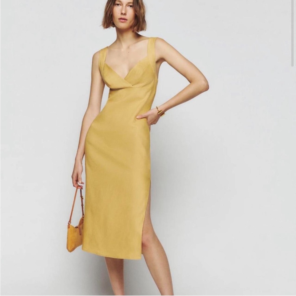 Reformation 100% linen dress color yellow size 0.